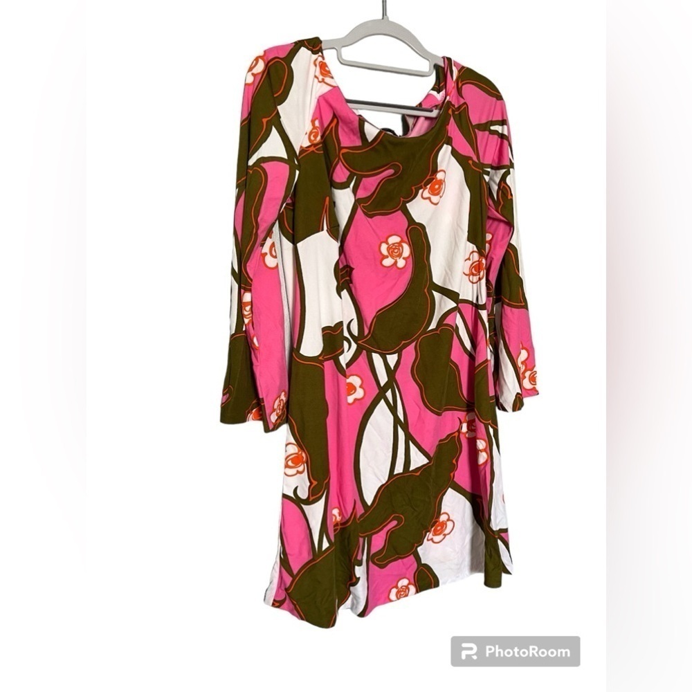 Tibi New York green and pink orange floral patterned dress mini groovy retro